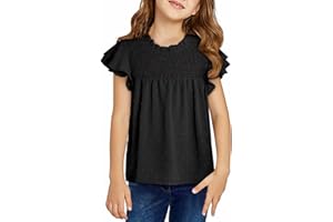 DOKOTOO KIDS Girls Shirts Pleated Crewneck Ruffled Short Sleeve Tops Cute Swiss Dot Blouse