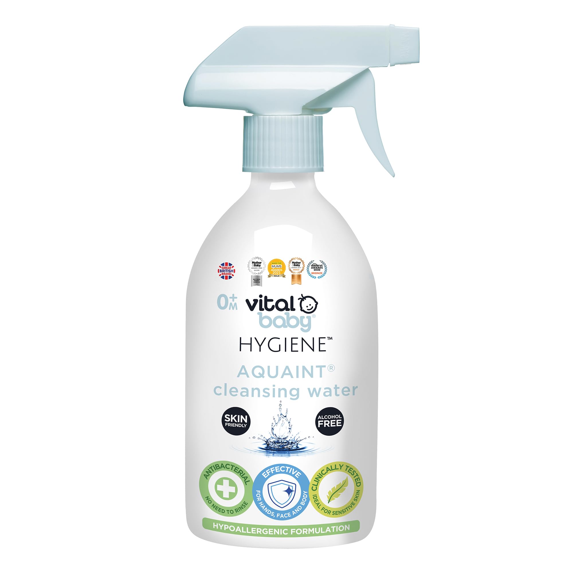 Vital Baby Aquaint Cleansing Water 500ml | Hypoallergenic & Antibacterial Safe for All Ages, Gentle on Skin, Alcohol-Free, 100% Natural Formula Vegan-Friendly Quick, No-Rinse Skin Cleanser