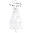 Merroyal Girls Communion Bow and Dangle Cross Charm with 24 Inch Veil on Hair Comb,with White Floral Crown