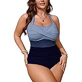 SCOMCHIC Women Plus Size One Piece Swimsuit Tummy Control Bathing Suit Color Block Ruched Swim Suits Swimwear