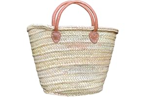 purifyou French Market Basket Bag, Small (14x7) Handmade Moroccan Seagrass Basket Straw Bags For Summer, Market, Beach, Laundry, & Picnic Wicker Basket