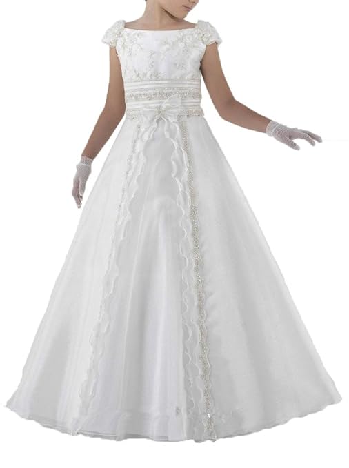 Bulutu® A-Linie Organza Prinzessin Mädchen Kommunion Festkleid Hochzeit Blumenmädchenkleid Kinderkleid