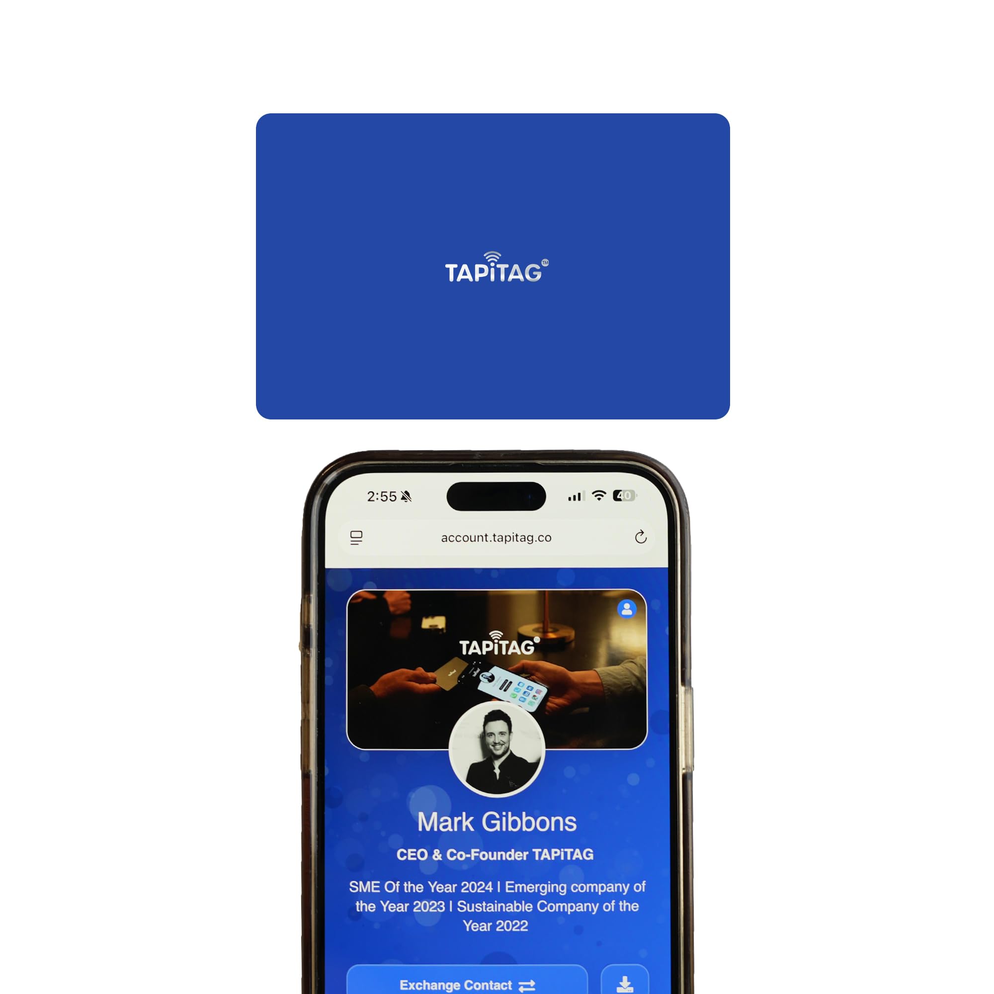 TAPiTAG PVC Digital Business Card – No Subscription Required – Contactless Card with NFC, QR and Online Profile for Networking and Business Events (Blue) — image 1