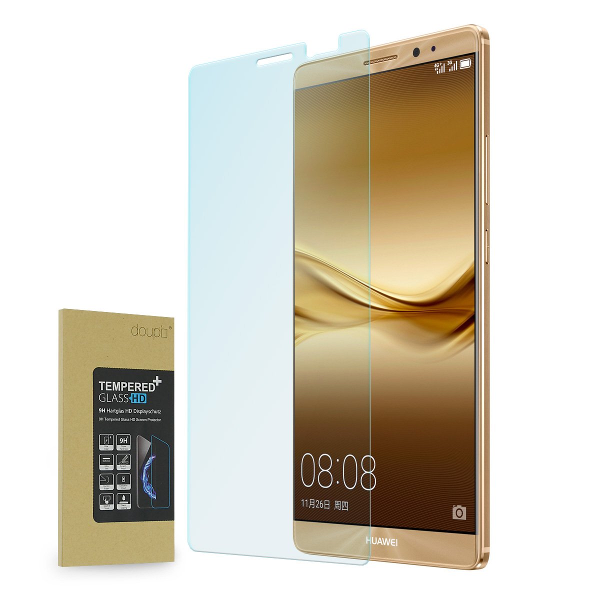 doupi Tempered Glass for Huawei Mate 8 - Premium 9H HD Anti Scratch [3D Touch Supported] Screen, transparent