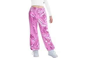 LOLANTA Girls Metallic Jogger Pants, Shiny Jazz Street Hip Hop Dance Pants 7-16, Convertible Leg Opening