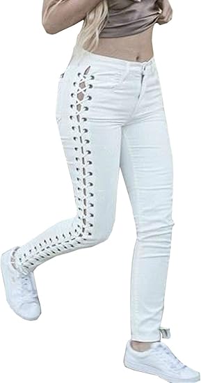 white side lace up jeans