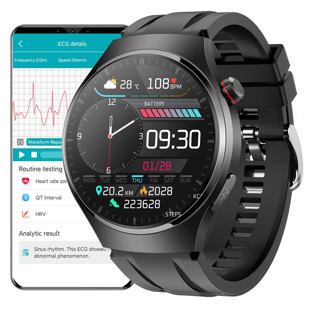 DigiKuber ECG Smart Watch, 1.43" AMOLED Smartwatch with Bluetooth Phone Call, Waterproof Fitness Tracker with PPG SpO2 Heart Rate Message Notice Sleep Monitor for Android iOS