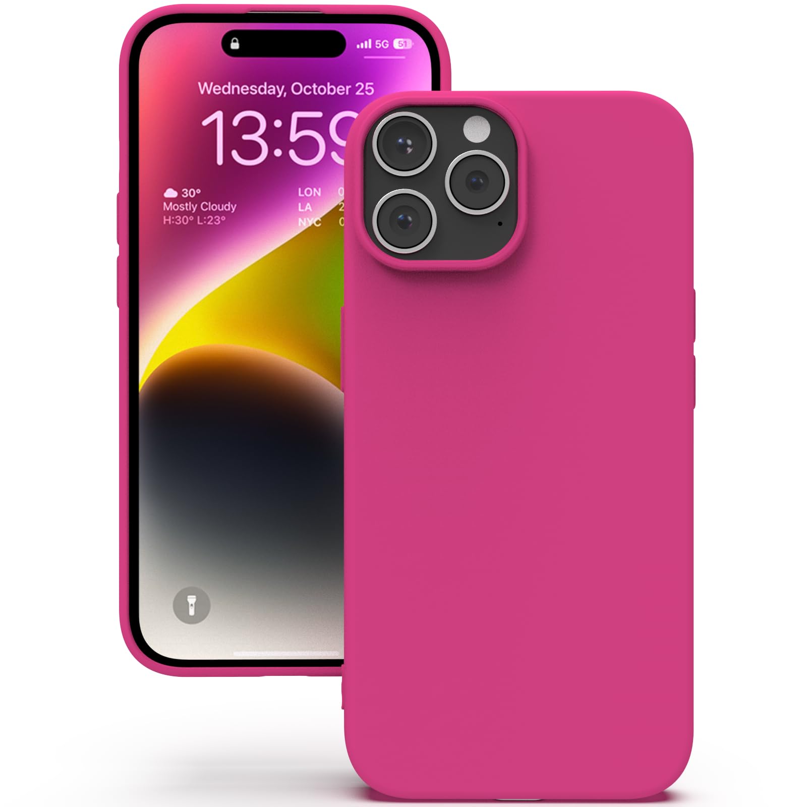 YATWIN Silicone Case for iPhone 14 Pro Max, Soft-Touch, Shockproof, DustProof, Antiskid Full Body Armour Phone Cover for Apple iPhone 14 Pro Max - Magenta — image 1