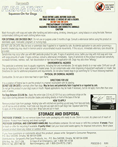 Sergeant's Flea & Tick Squeeze-On For Dog, Over 33 Lb