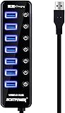 USB 3.0 HUB 8 Port USB HUB,7 Data Transfer Port and a 2.4A Charging Port with Separated Switches and LEDs,Support Hot Swapping for Computers PC