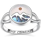 HOOHWE Mustard Seed Ring 925 Sterling Silver Mountain Ring for Women Abalone Shell Mountain Inspirational Jewelry for Women