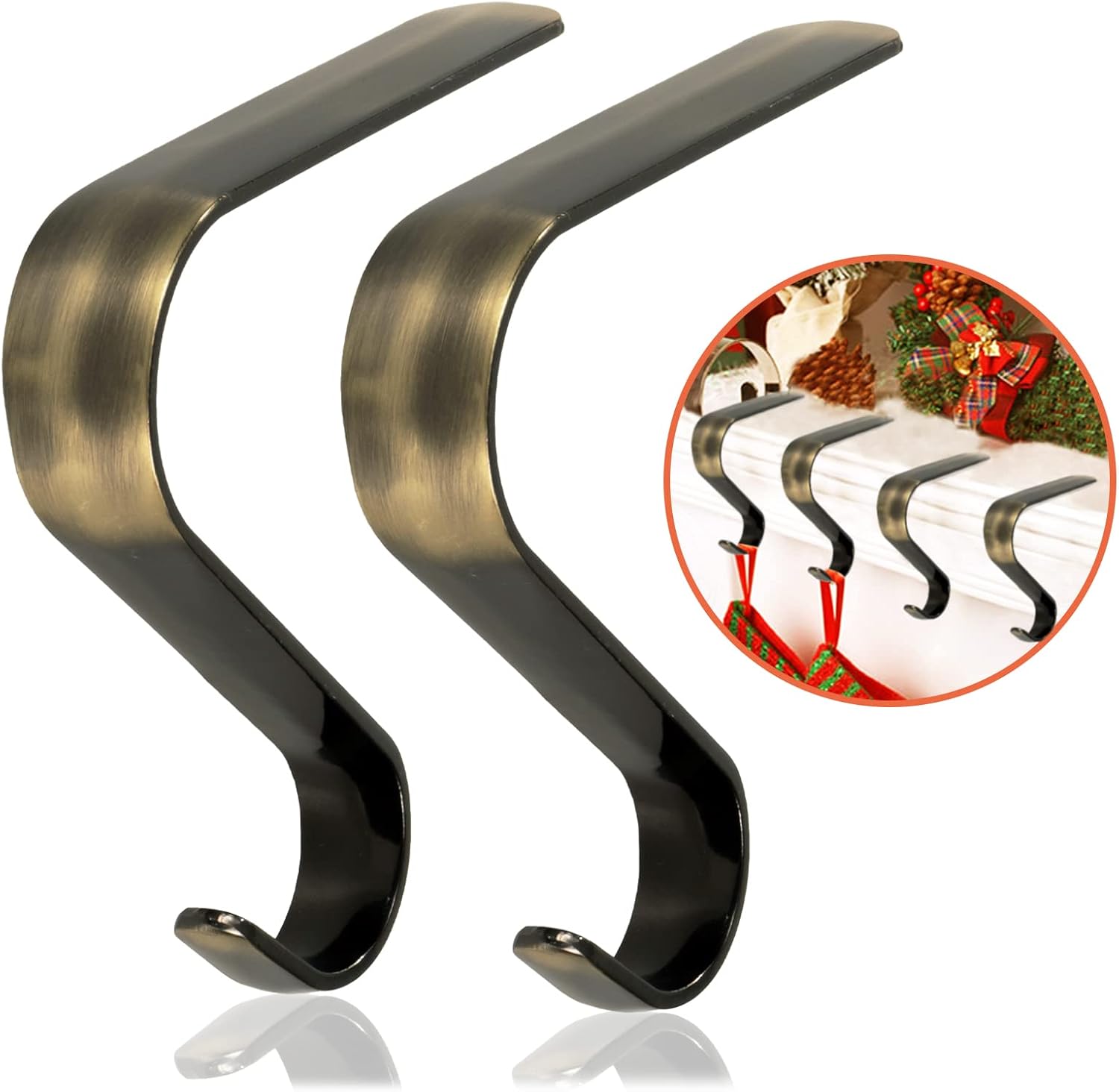 Stockings & Holders - Christmas Stocking Holders for Mantle Set of 2 Bronze Metal Christmas Stocking Hangers Stand Hooks for Xmas Fireplace Stockings Mantle Clips