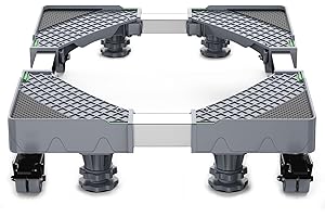 Upgrade Fridge Stand Mobile Base with 4 Locking Wheels and 4 Strong Feet HQO LOVL 27.5”-35.4” Adjustable Furniture Dolly for Washer Dryer Washing Machine Stand Pedestal, Refrigerator Stand(Gray)