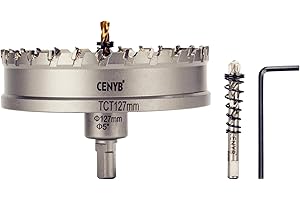 CENYB 5" (127mm) Tungsten Carbide Tipped Hole Saw with 2Pcs Titanium-Plated Pilot Drill Bits for Hard Metal,Stainless Steel,Iron,Aluminum Alloy,Wood and Plastic
