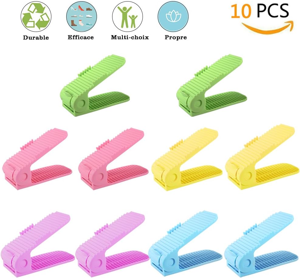 GESUNDHOME Adjustable Shoe Slots Organizer-Shoe Storage Rack Space Saver Rack Holder (10pcs-Multicolor)