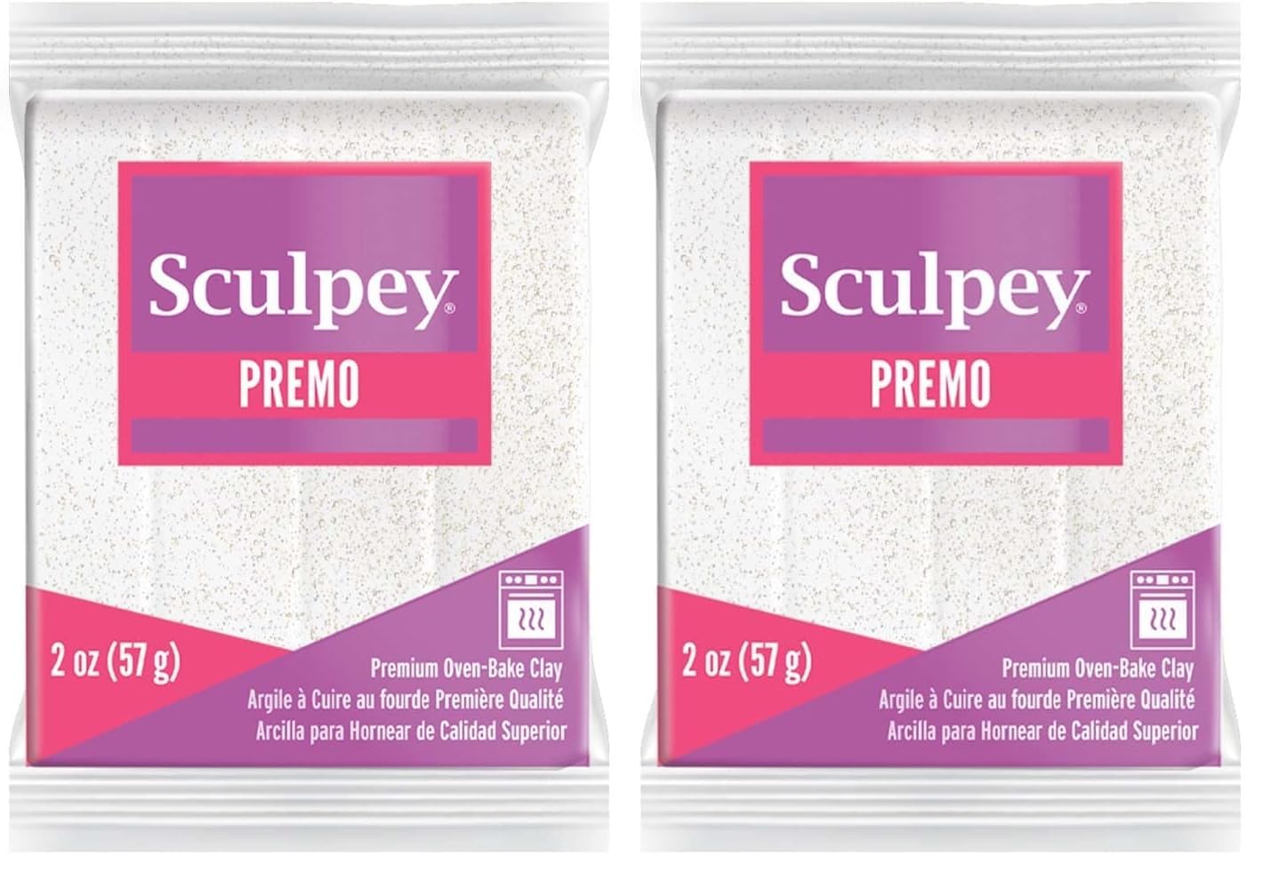 Sculpey Premo Polymer Clay, White Glitter, OSFA (Pack of 2)