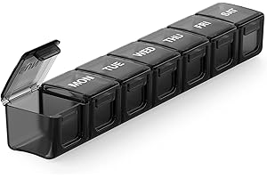 Sukuos Extra Large Weekly Pill Organizer, 7 Day Daily Pill Box Case Easy to Open, Silkscreen Printed Medicine Container with Clear Lid for Vitamins, Fish Oils or Supplements