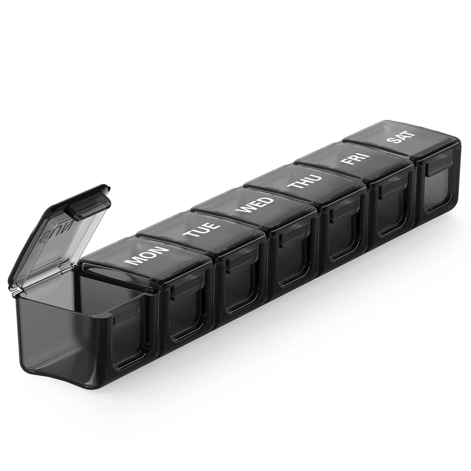 Photo 1 of Sukuos Extra Large Weekly Pill Organizer, 7 Day Daily Pill Box Case Easy to Open, Silkscreen Printed Medicine Container with Clear Lid for Vitamins, Fish Oils or Supplements