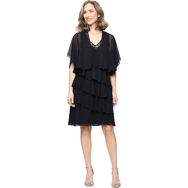 sl fashions tiered rhinestone capelet dress Sl Fashions Tiered Rhinestone Capelet Dress - Size: MEDIUM