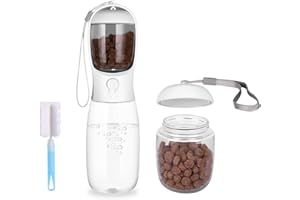 Kactoily Large Dog Travel Water Bottle Portable Leak Proof Pet Water Bottle with Food Container, 2-in-1 Dog Travel Water Bottle for Walking, Portable Water Bottle for Travel, Outdoor(White)