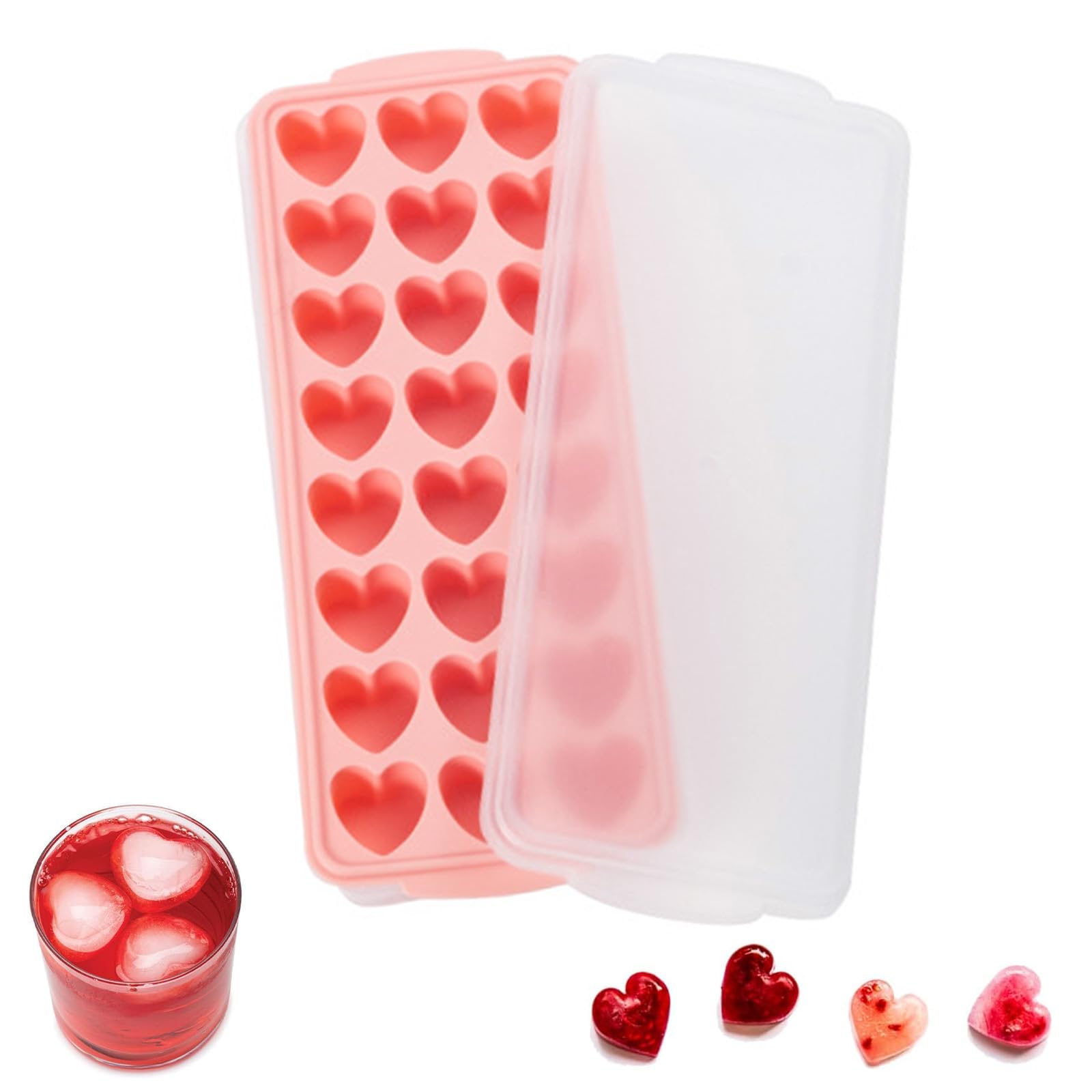 Bymivofun Heart Ice Cube Tray Silicone with Lid Ice Cube Tray for Beer, Whiskey, Chocolate, Romantic Drinks and Cocktails, for Parties, Celebrations, Drinks and Decoration