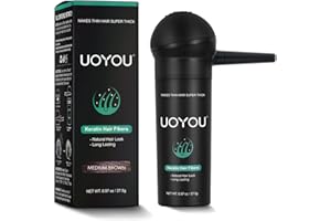 UOYOU MEDIUM BROWN Hair Fibers for Thinning Hair 27.5g Bottle with Applicator | Natural Keratin Hair Fibers Concealer for Hair Loss for Men and Women | Hair Building Fibres Powder [MEDIUM BROWN Hair Fiber]