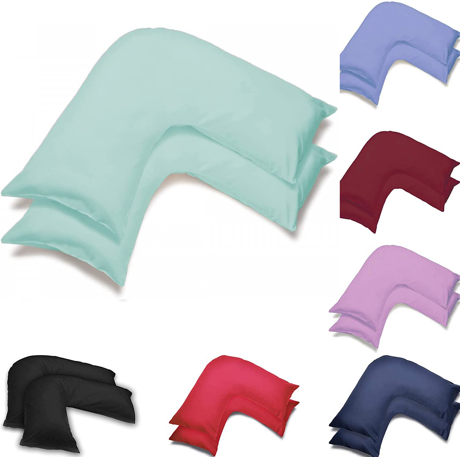 US Fabrics Pack Of Two Orthopedic V Shaped Pillow Case Cover | Orthopedic/Pregnancy/Maternity/Nursing Pillow Cases | UK V-Shaped Pillowcase Pair (Duck egg)