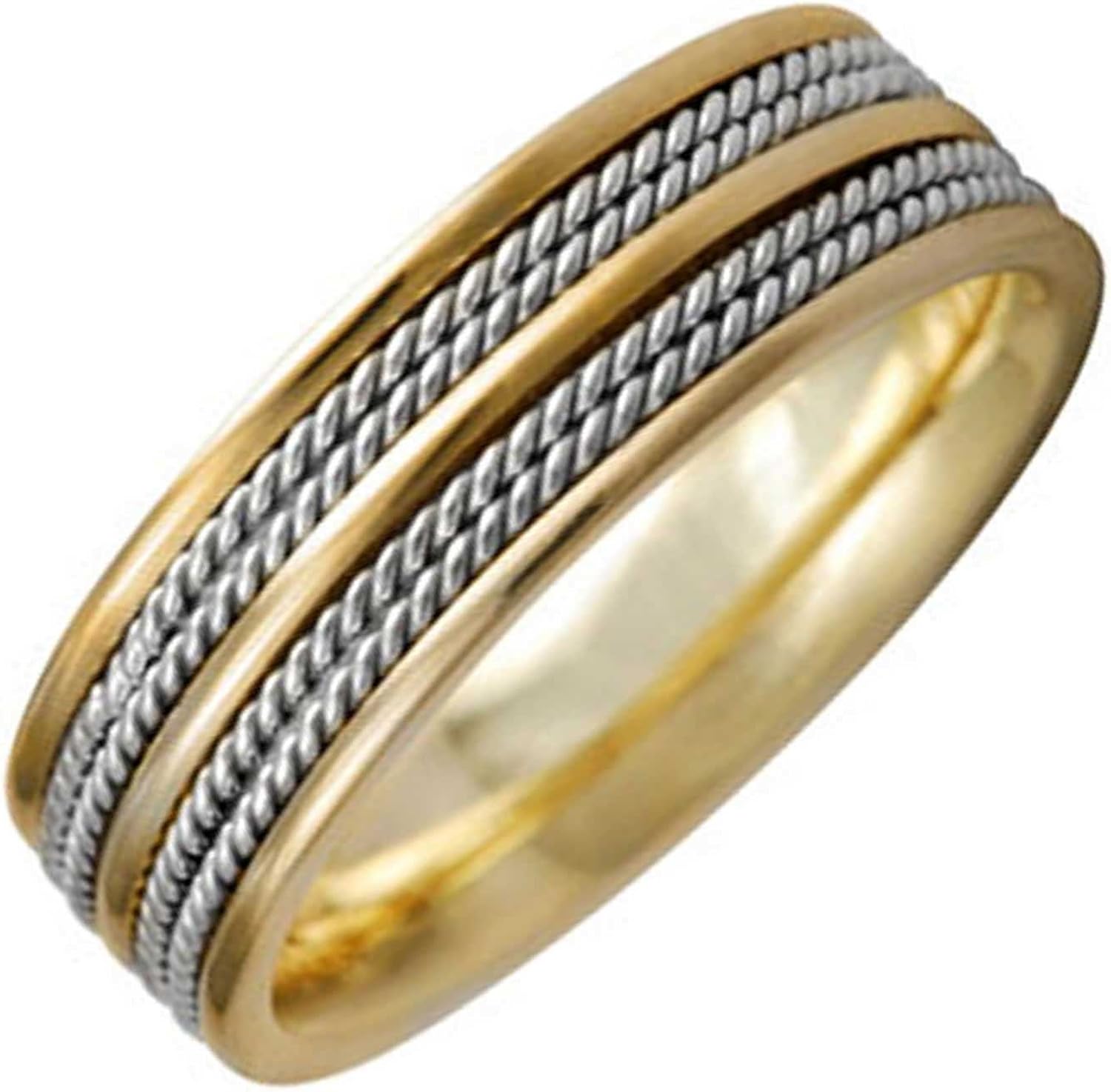 18K Two Tone Gold Braided Rope Edge Men's Comfort Fit Wedding Band (7