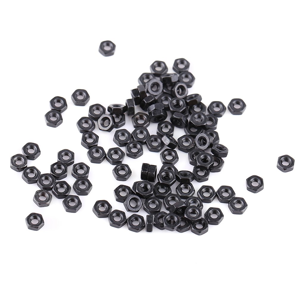 Black Zinc Nuts, 100pcs M2-M5 Black Zinc Plated Carbon Steel Metric Thread Hex Hexagonal Nuts M2, M2.5, M3, M4, M5, Great Replacement for Home and Office Appliance, Communication Equipment
