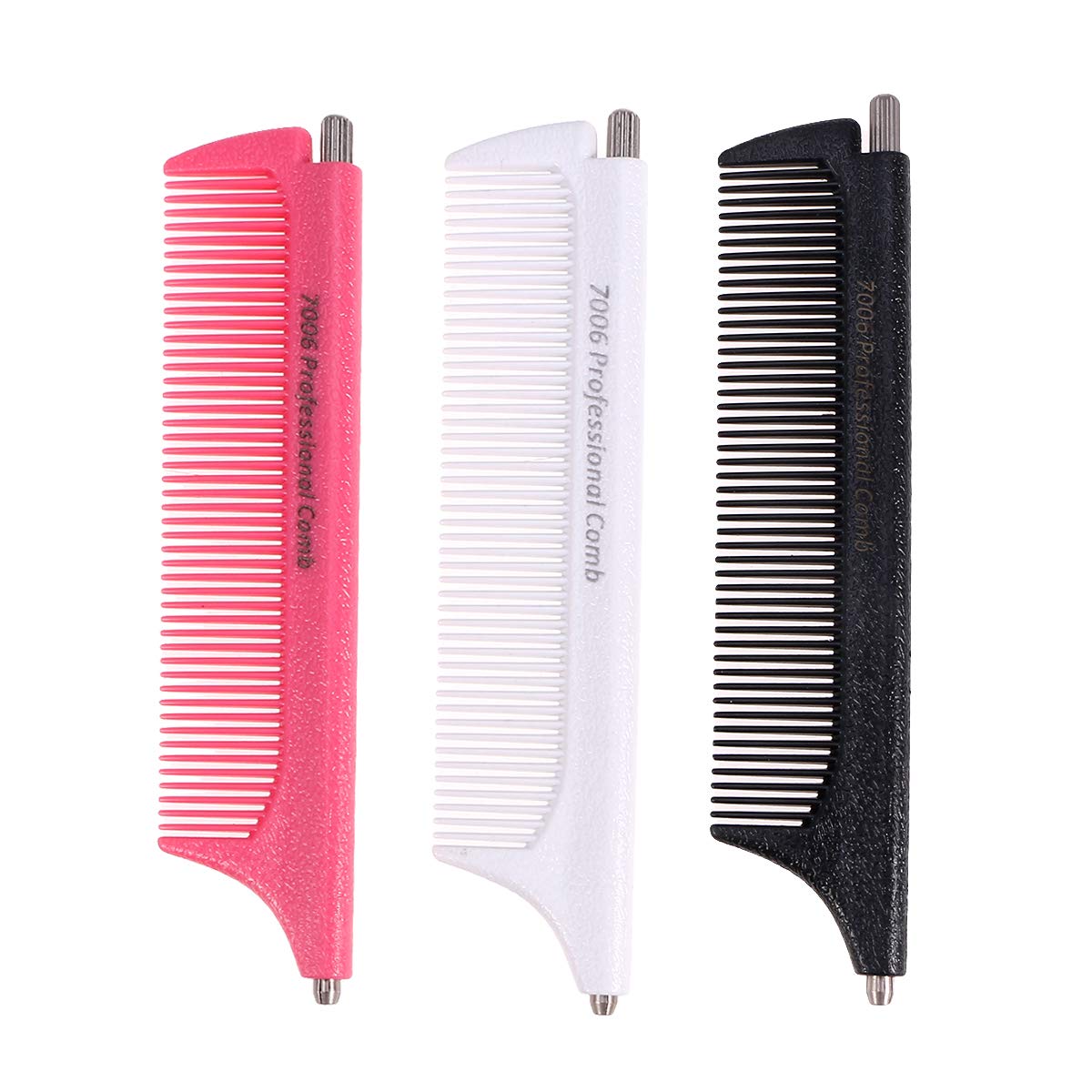 Lurrose 3pcs Retractable Pintail Combs Metal Rat Tail Hair Combs for Hair Styling (White, Black, Red)