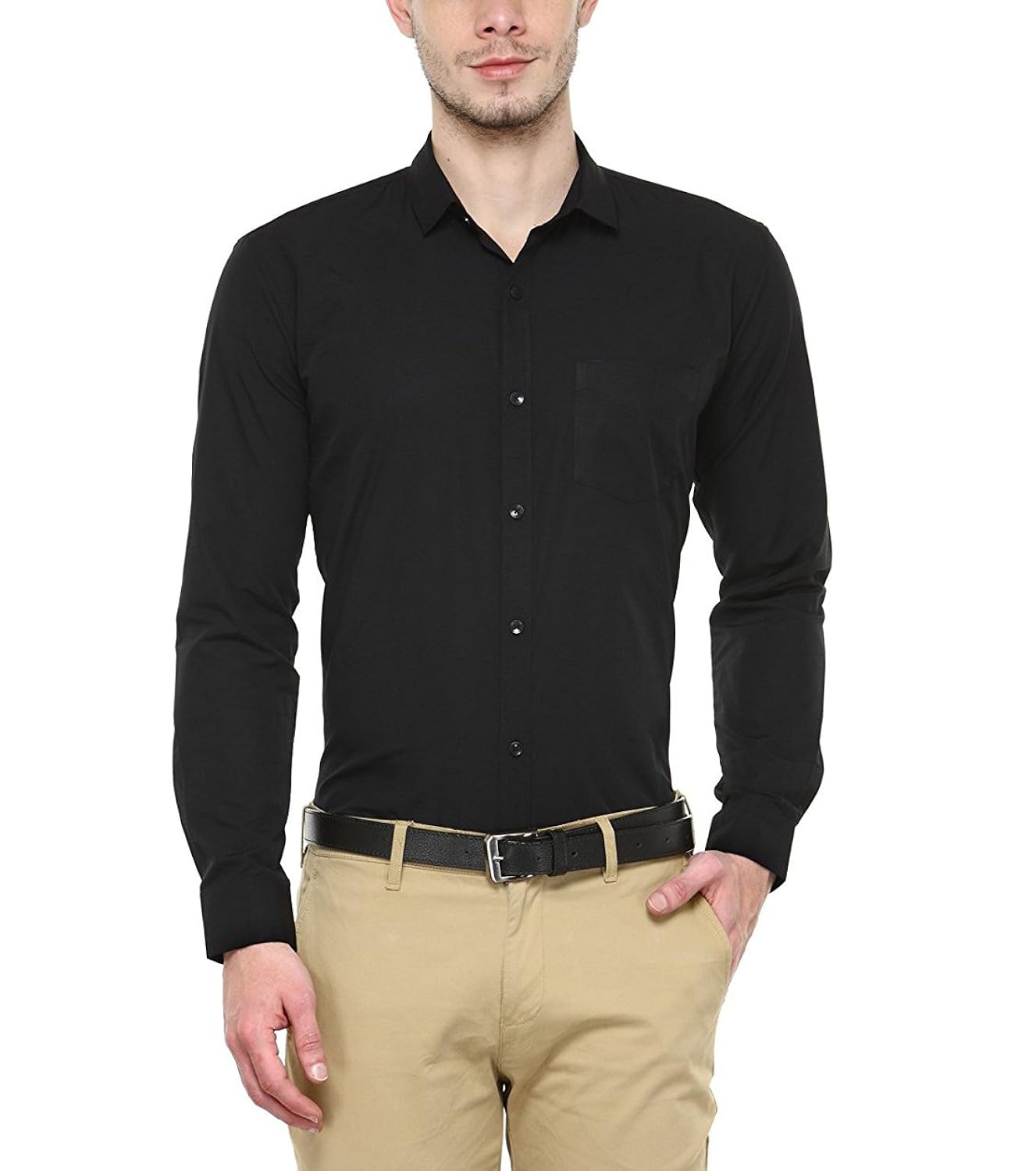 jay & u men's cotton formal shirt, black