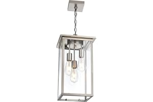 TODOLUZ 3-Lights Outdoor Pendant Light, Modern Brushed Nickel Outdoor Chandelier with Clear Glass, Adjustable Ceiling Mount Porch Light for Entryway Patio