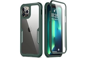 FUNMIKO iPhone 13 Pro Case with Screen Protector,Mili-Grade Heavy Duty Protection Pass 21ft. Drop Tested Slim-fit Clear Plastic Cover Protective Phone Case for Apple iPhone 13 Pro 6.1" Pine Green