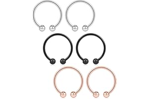 Ruifan 316L Surgical Steel Non-Piercing Fake Faux Clip On Septum Nose Hoop Ring Body Jewelry Piercing Unisex 20 Gauge 5/16"(8mm) 2-6PCS