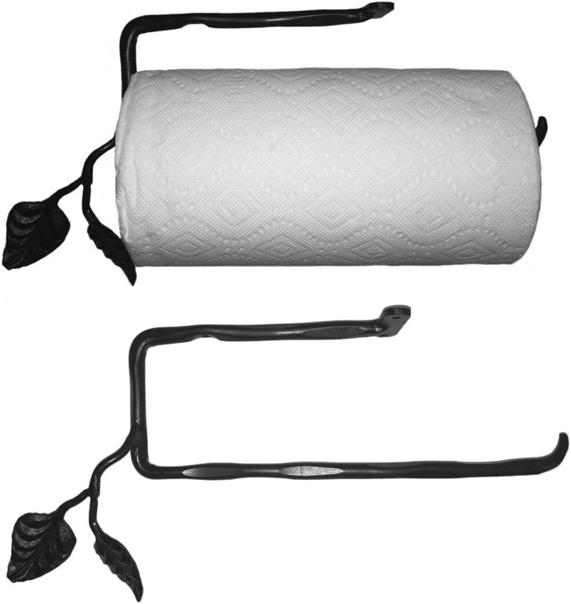 Calico Under Cabinet Mount Wrought Iron Leaf Paper Towel Holder, Black Iron Hand Rubbed Finish