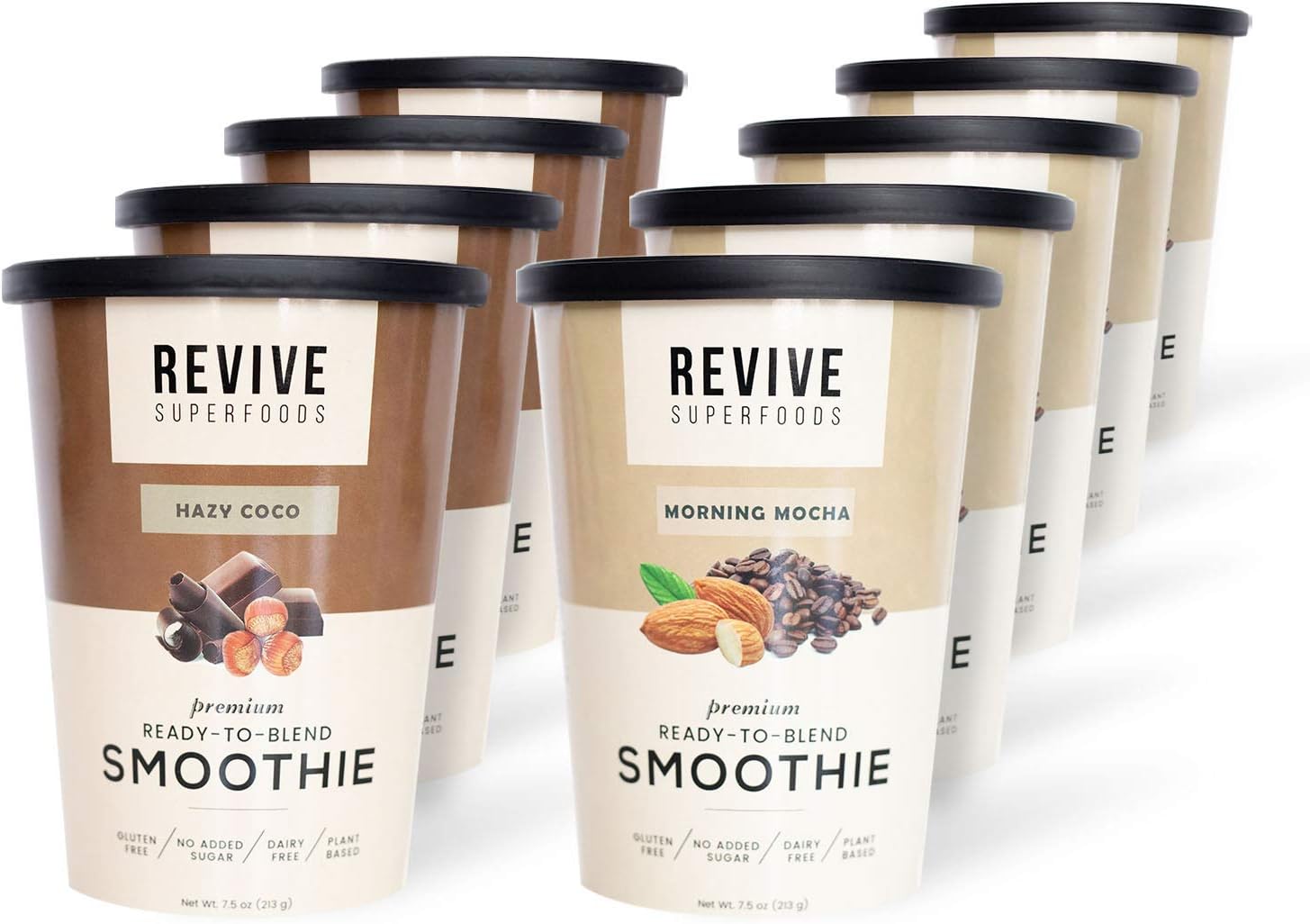 Revive Superfood 'Coffee, Please!' Frozen Superfood Smoothie Pack, Premium Morning Mocha & Hazy Coco Ready to Blend Smoothies (Box of 9)