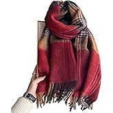 First Choose Women's Blanket Chunky, Pashmina Shawls Wraps Oversized Winter & Fall Warm Scarfs Soft Cashmere Feel for Women (Reddish Brown)
