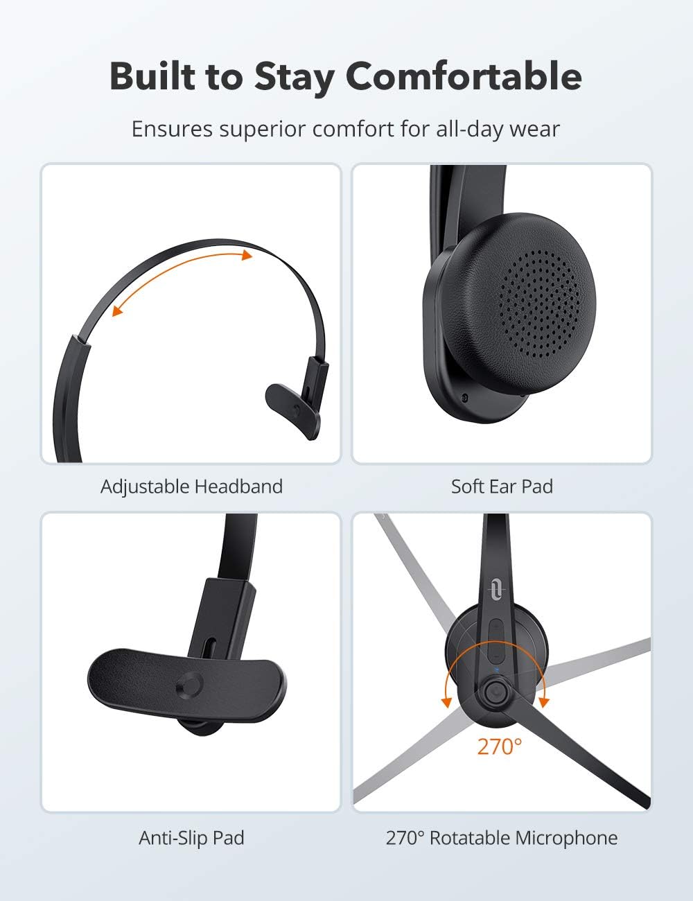 TaoTronics Trucker Bluetooth Headset with Microphone, Wireless Cell Phone Headset Noise Cancelling Mic, On Ear Bluetooth Headphones Bluetooth 5.0 34H for Home Office Online Class PC Call Center Skype