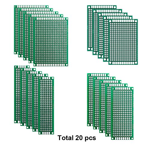 20 Pcs PCB Board, iFergoo Double Sided Printed Circuit Protoboard Universal PCB Circuit Board for DIY Soldering and Electronic DIY Projects in 4 Size 5x7cm, 4x6cm, 3x7cm, 2x8cm