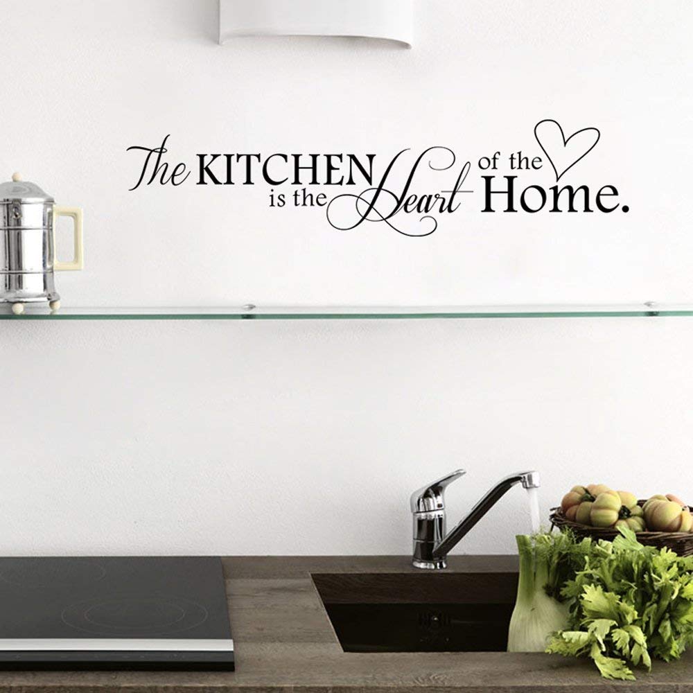ufengke® "The Kitchen Is The Heart Of Home Quotes and Sayings Wall Decals, Kitchen Dining Room Removable Wall Stickers Murals