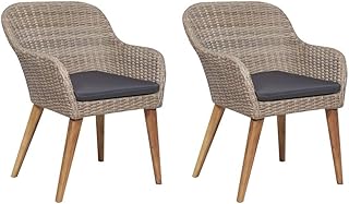 vidaXL Akazie 2X Gartenstuhl Poly Rattan Stuhl Sessel Essstuhl Gartensessel