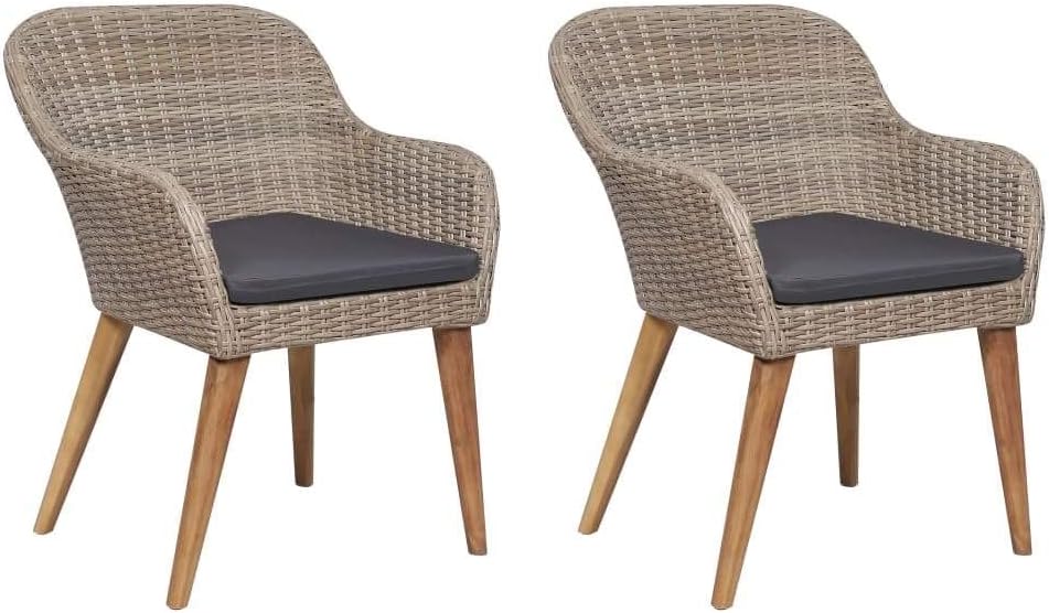 vidaXL Akazie 2X Gartenstuhl Poly Rattan Stuhl Sessel Essstuhl Gartensessel