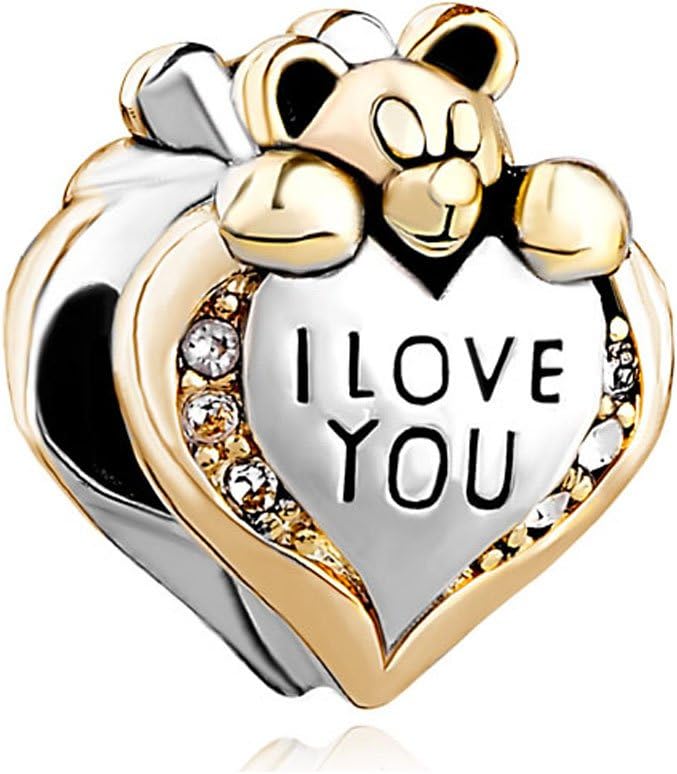 Pugster Heart I Love You Bear Clear Birthstone Crystal Charms Sale Cheap Beads fit Pandora Chamilia Bracelet Gift