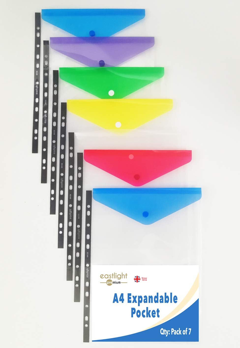 Ring Binder Punch Pocket Popper Wallet (Expandable) Pack of 7, A4, Portrait, Assorted Colours