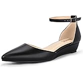 IDIFU Women's Low Wedge Flats Closed Pointed Toe Dress Shoes for Women with Adjustable Ankle Strap Wedding Bridal Work Office Business Prom Comfortable Dressy Casual Formal Cute Flat Shoes