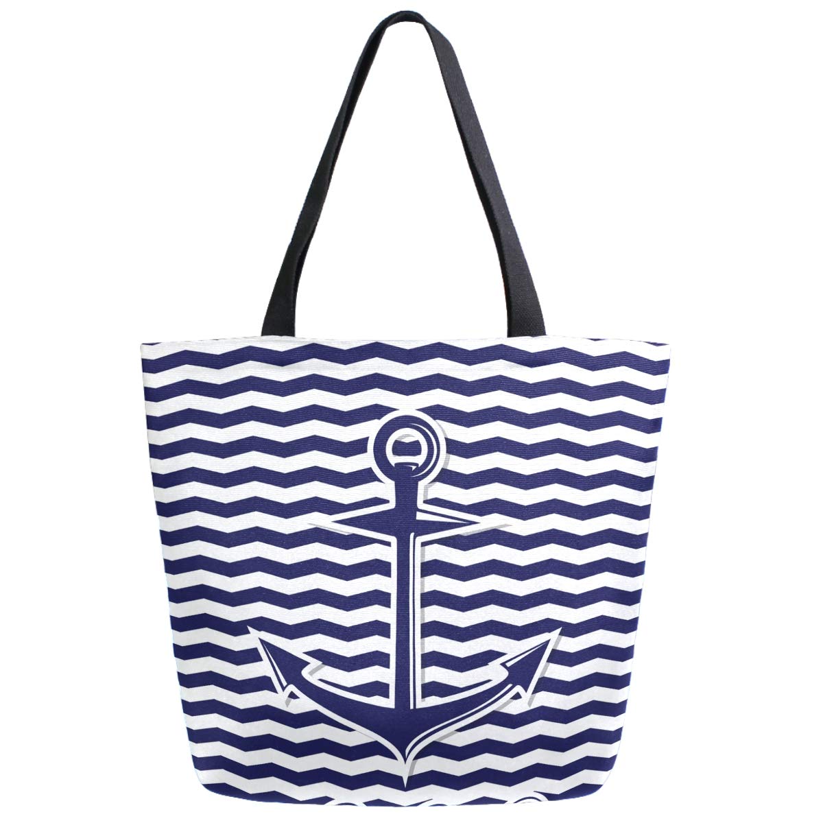 ZzWwR Chic Blue Nautical Anchors Stripes Pattern
