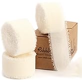 Ribbli Ivory Ribbon 1 Inch x 3 Rolls Total 24 Yards Ivory Handmade Fringe Chiffon Silk Ribbon for Wrapping Wedding Invitation