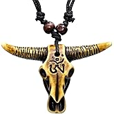 Dreuyet Western Cowboy Necklace for Men Women Leather Necktie Rope Cord Pendant Necklace Braided Tribal Necklace Bohemian Ox Head Shape Cow Animal Pendant Necklaces Vintage Bull Head Ethnic Necklace Vacation Beach Statement Jewelry