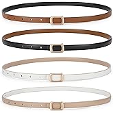 SUOSDEY 2 Pack Women Reversible Thin Leather Belts for Dresses Skinny Waist Belts for Jeans Pants, 0.6" Width
