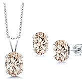 Gem Stone King 925 Sterling Silver Peach Morganite Pendant Earrings Jewelry Set For Women | 1.65 Cttw | Gemstone October Birthstone | Oval 7X5MM | with 18 Inch Chain